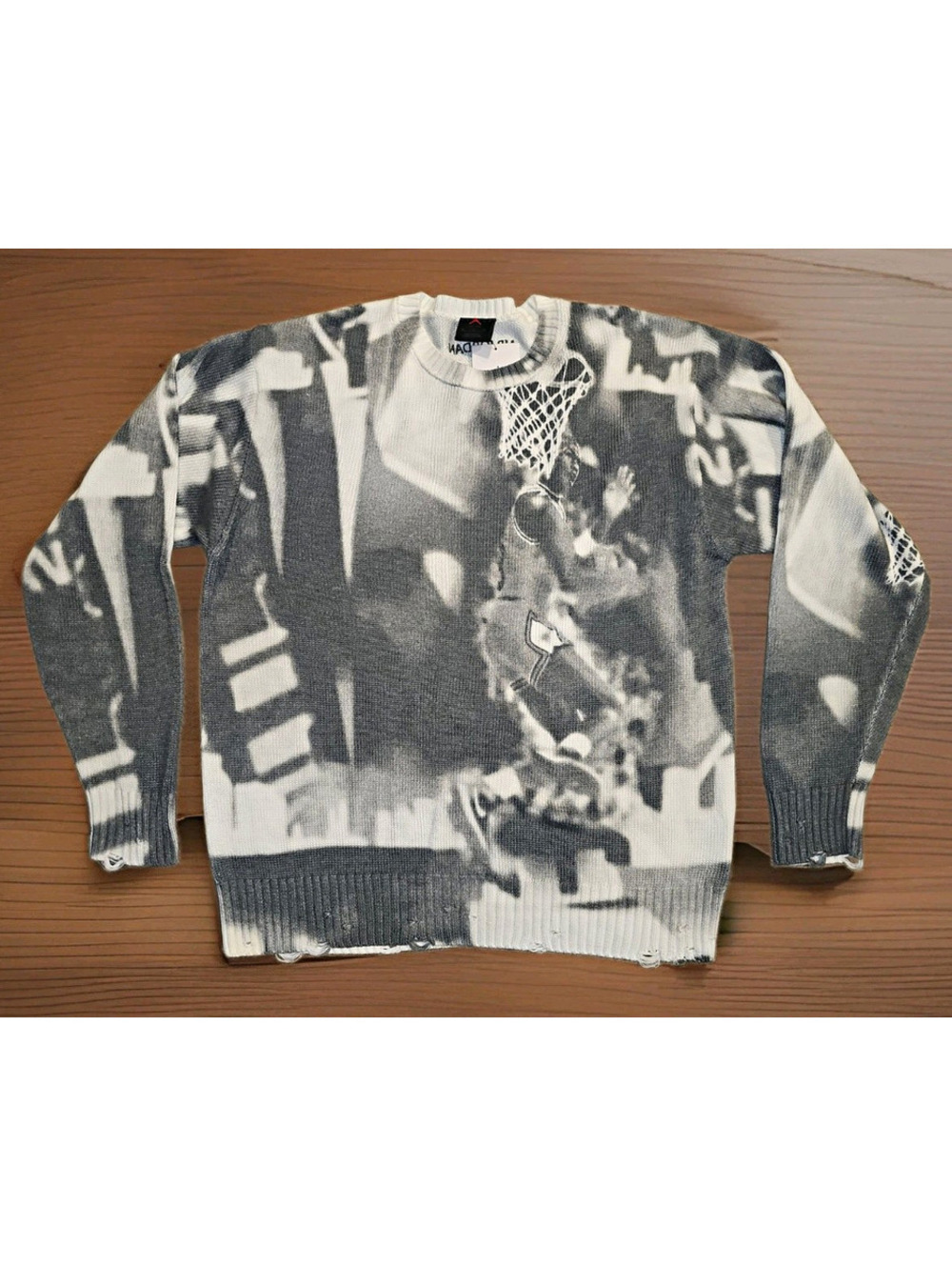 Nike Air Jordan Photo Collage Distressed Knit Sweater Sail Men's XL HQ1635-133